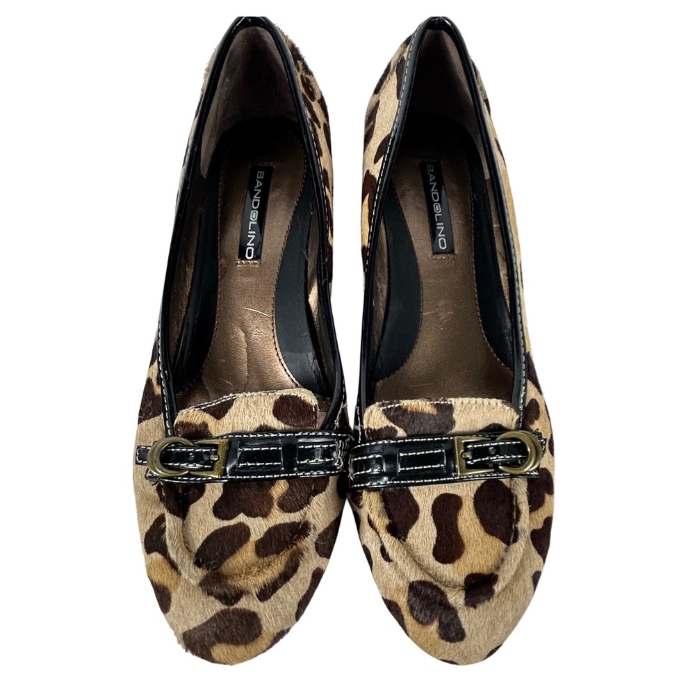 Bandolino Womens Leopard Print Calf Hair Wedge Loafers Size 6 Brown Black
